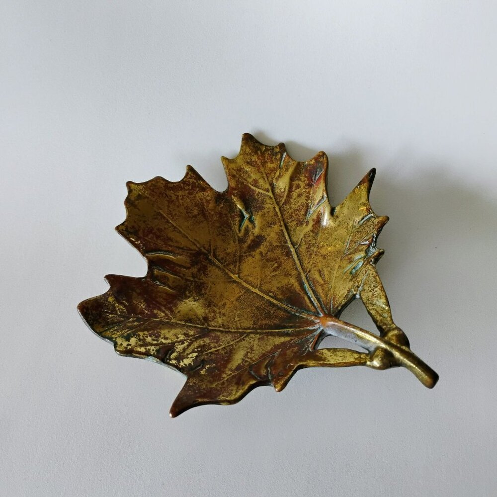 Vintage Brass Trinket Dish, Virginia Metal Crafters Sugar Maple Leaf 3-48 1950